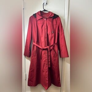 London Fog Women’s Maincoats Red Lined Hooded Button Front Trenchcoat Jacket 12P